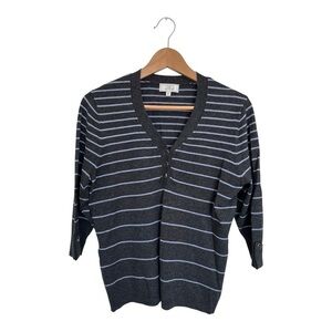 Les collection Mat Gray and blue Striped V-Neck Sweater size large